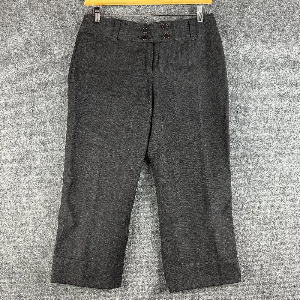 J Crew Pants Womens 6 City Fit Black Wool Linen Lined Crop Button Hem Zip Fly